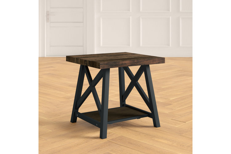 Isakson trestle end table with outlet storage